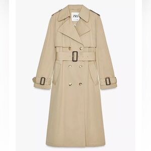 ZARA WATER REPELLENT TRENCH ZW COLLECTION - TAN LONGLINE TRENCH COAT - NWT - TAN